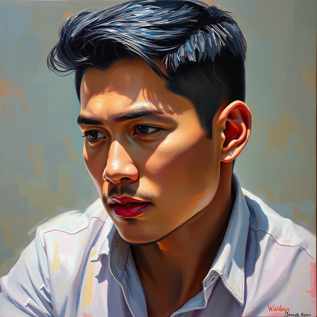 Filipino Man Portrait in Detailed Pastel Painting