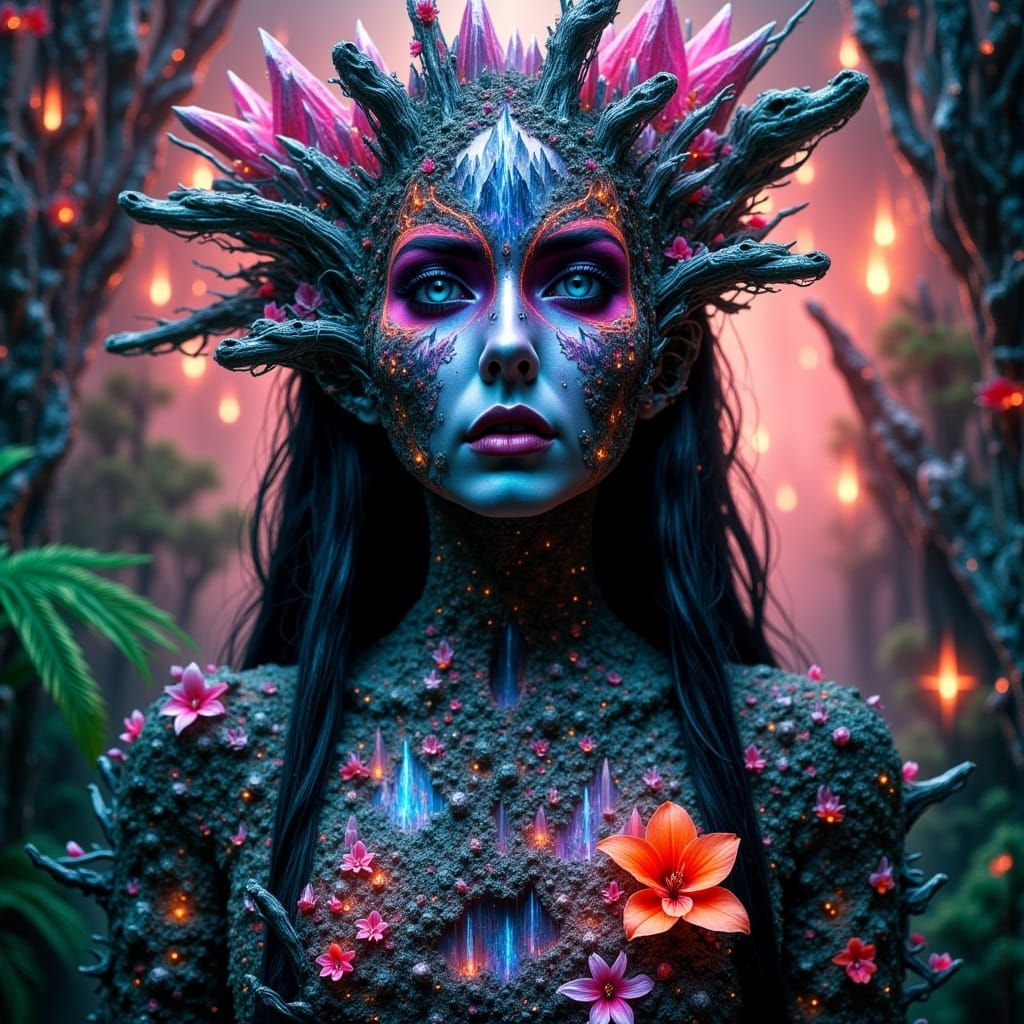 Gothic Vampire Goddess Merging with Skeletal Trees in Paradi...