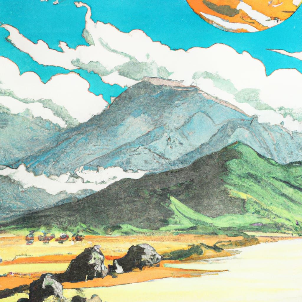 Retro Anime Mountain Scenery in Watercolor