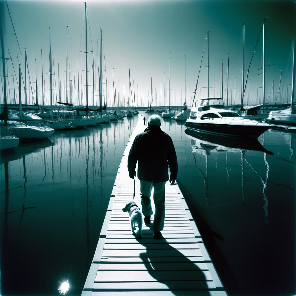 Man and Dog Walking in Marina: Infrared Film