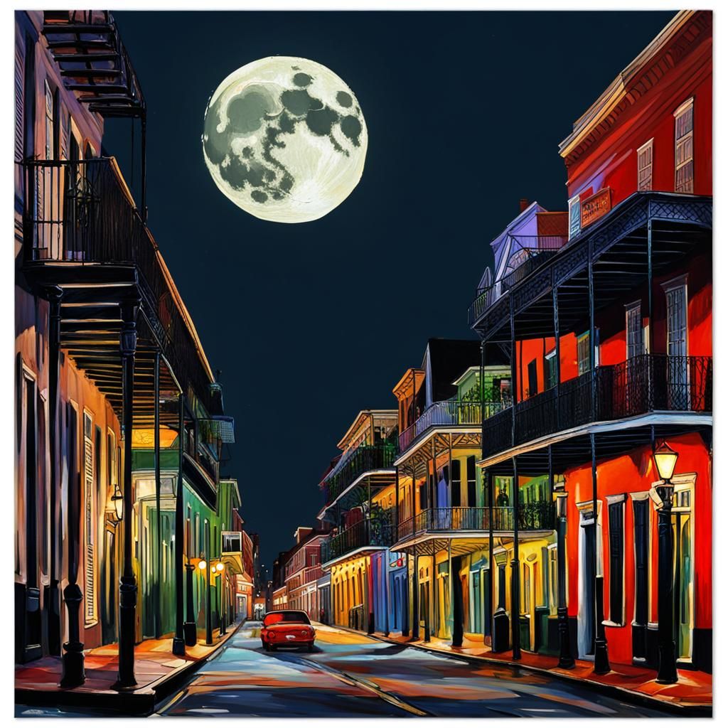 Moon Over Bourbon Street Nightlife Scene