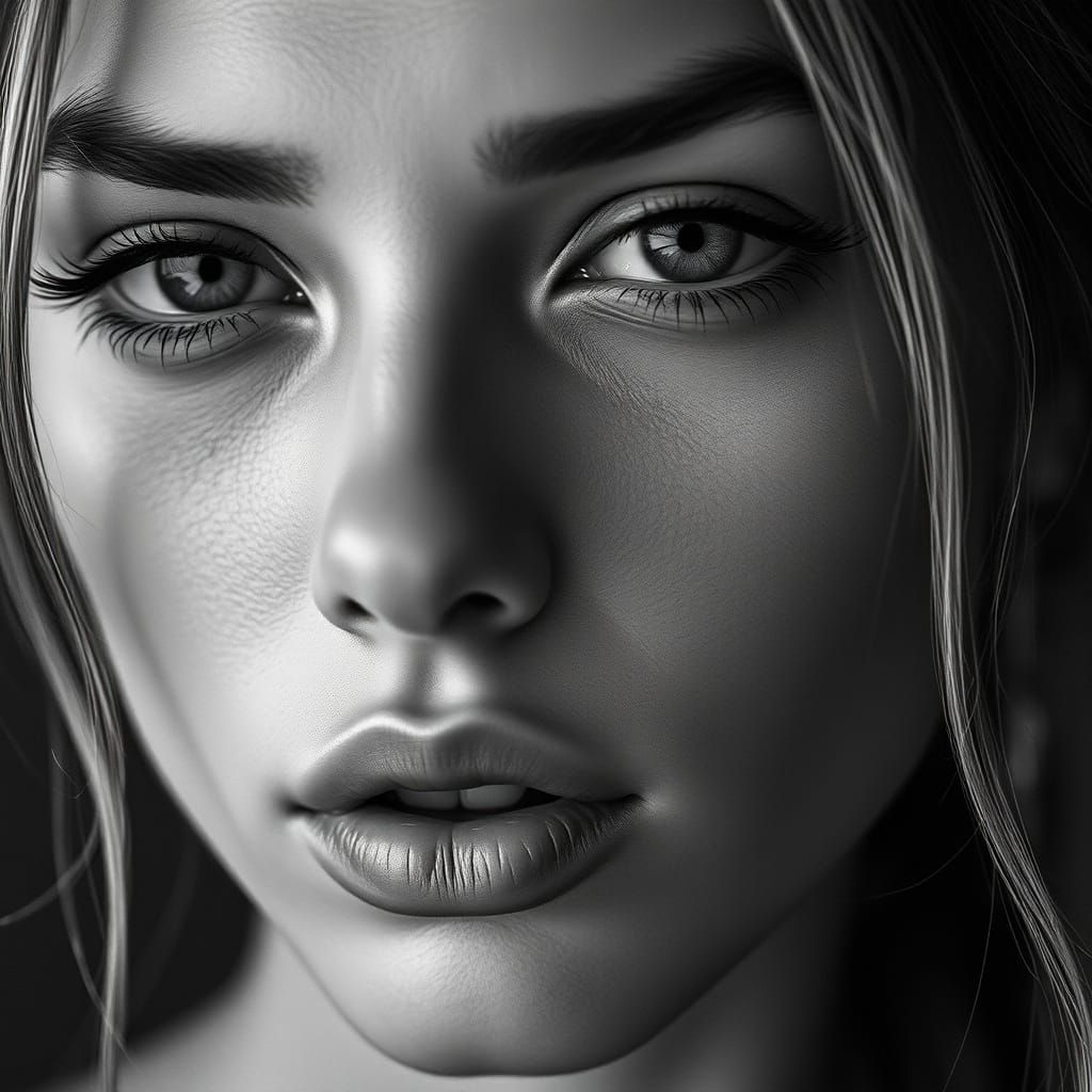 High-Contrast B&W Portrait of a Stunning Female Model's Face