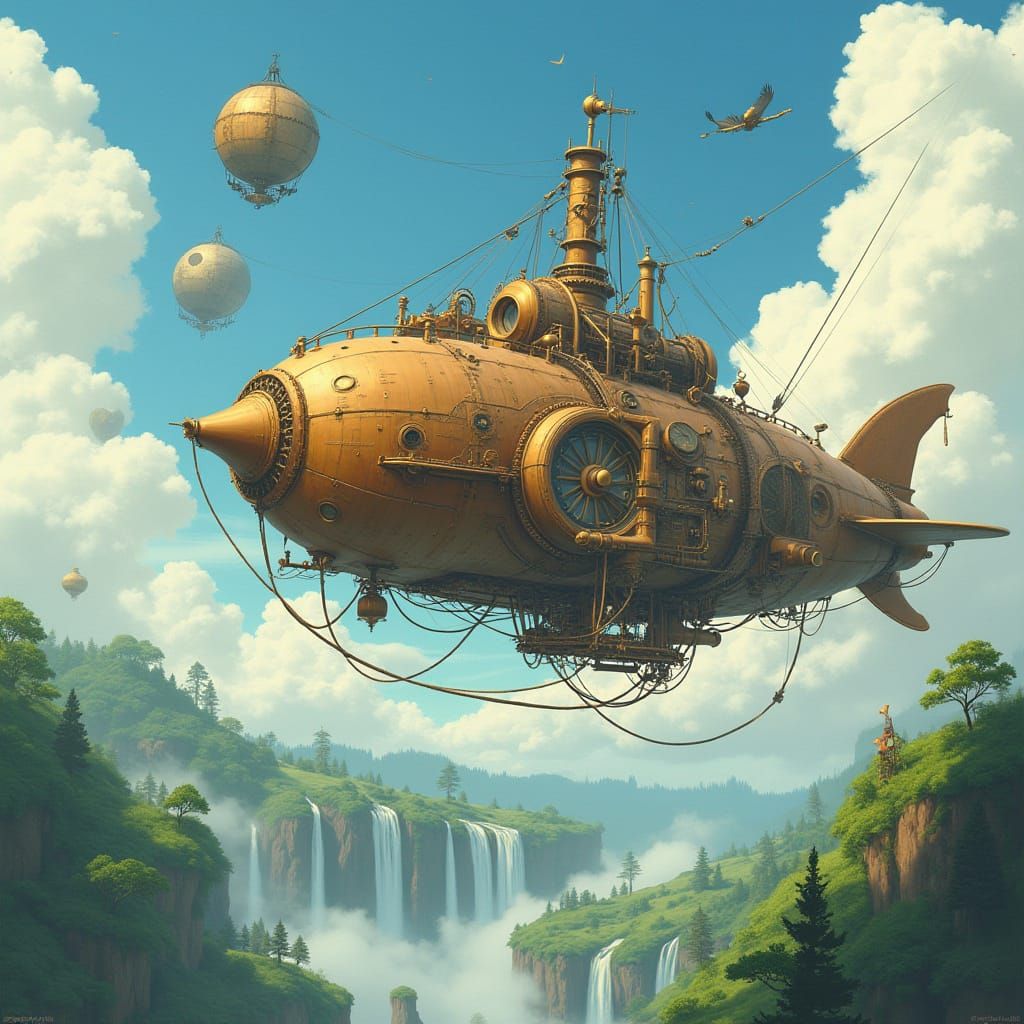 Steampunk Airship Adventure in Ghibli-Inspired World