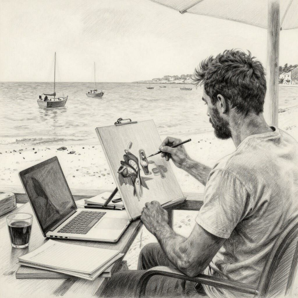 Artist Paints by Sea While Working Remotely