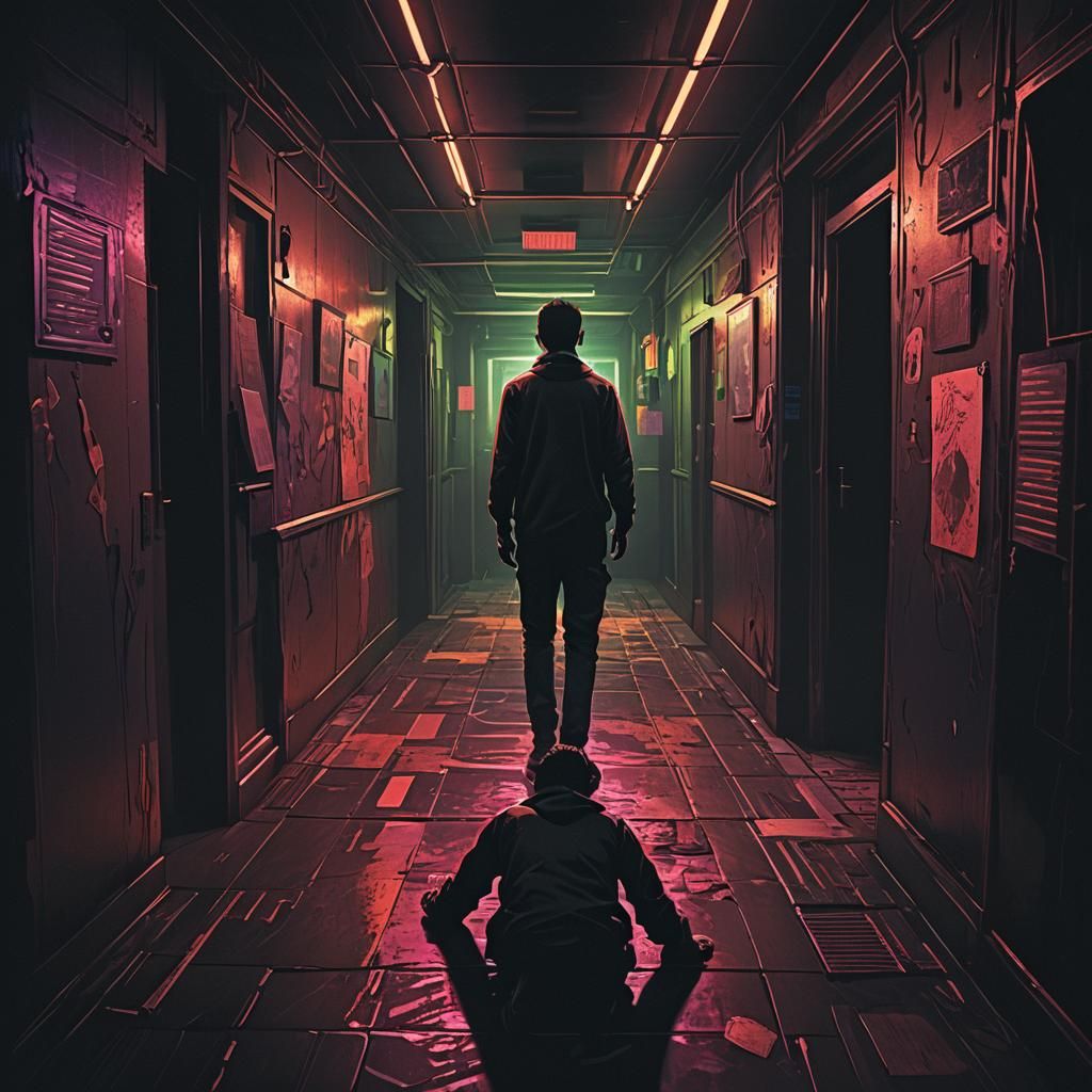 Gritty Concept Art: Man Watching Eerie Video