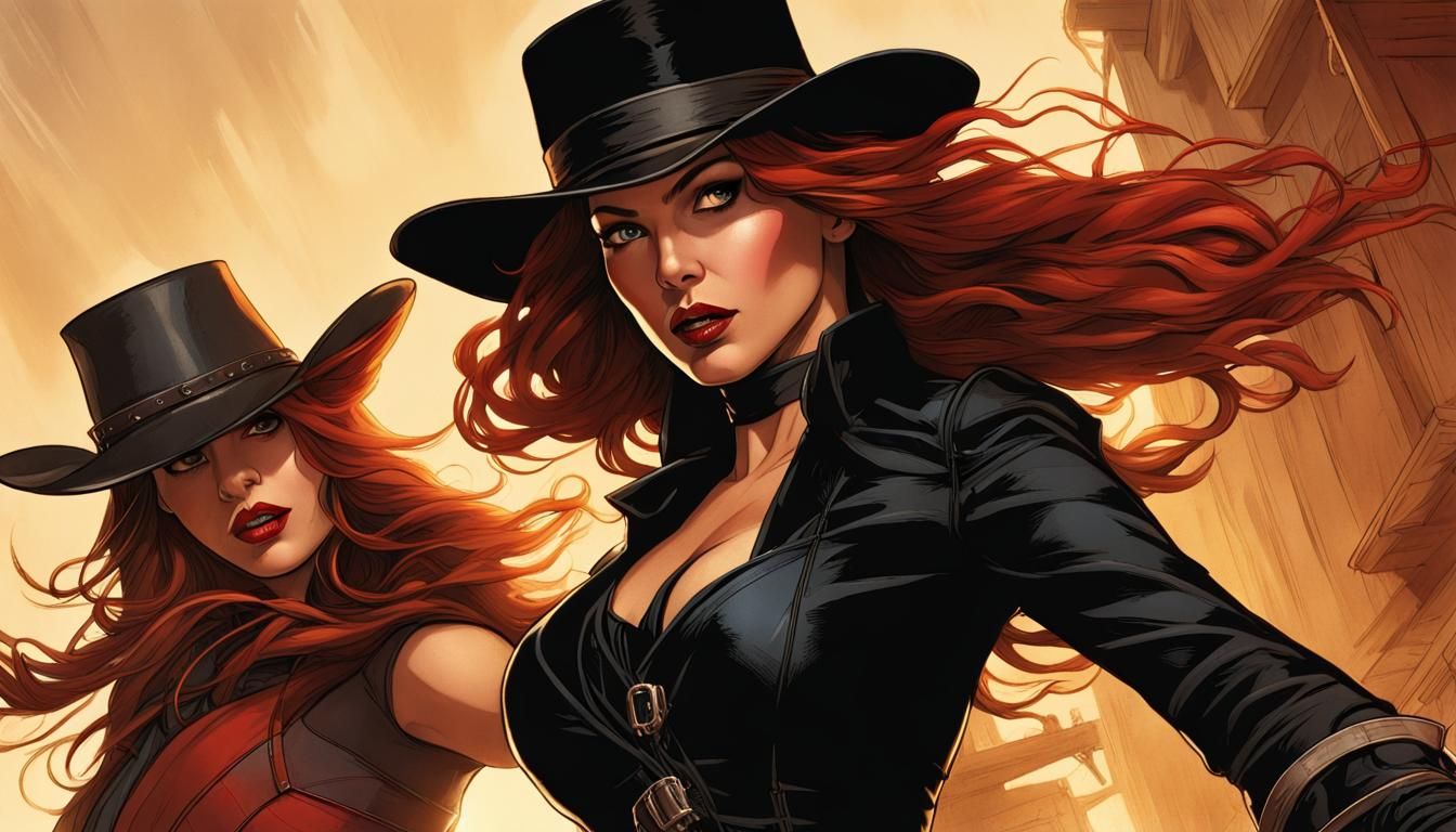 Elektra and Black Widow Cowgirl Showdown in Wild West