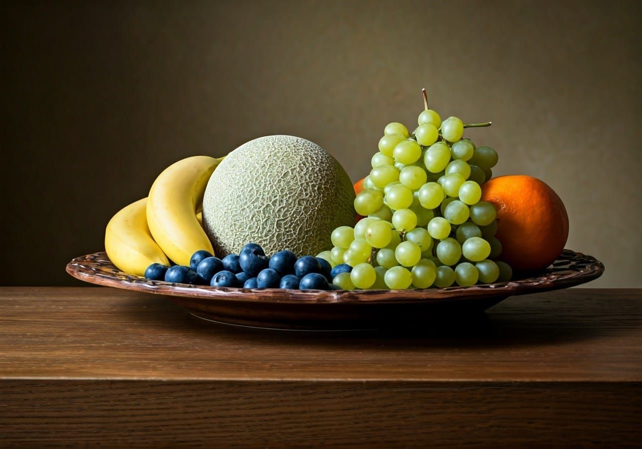 Baroque Still Life of Fruits on Carved Plate