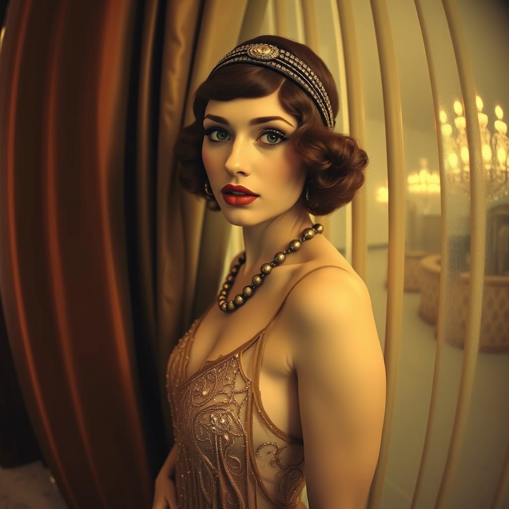 1920s Flapper Girl in Oily Dress with Psychedelic Flourishes