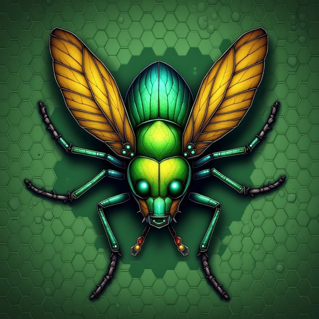Emerald Beetle on Hex Grid in High-Fantasy Style