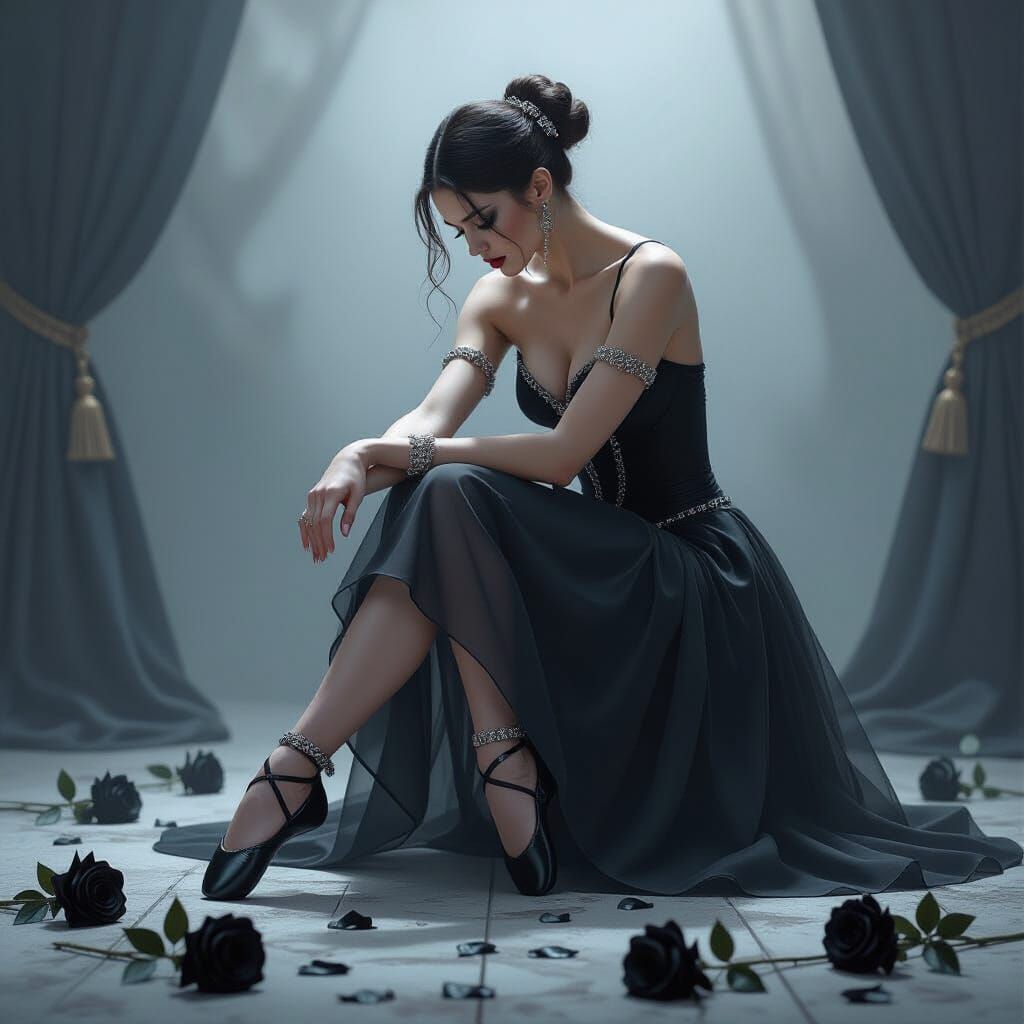 Ballerina's Sorrowful Dance in Dark Fantasy Style