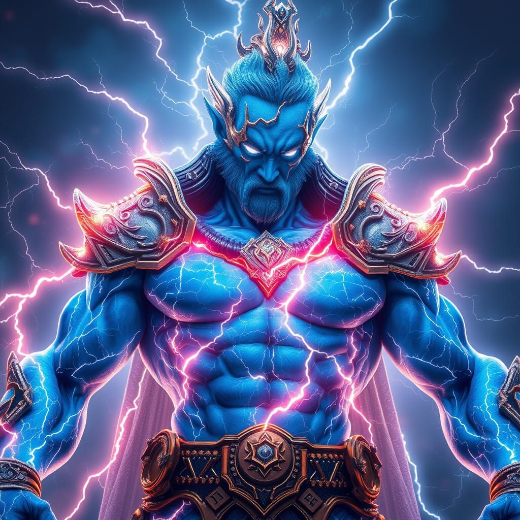 Ethereal Blue Lightning God in Majestic Armor