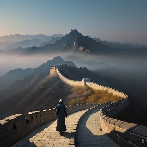 Great Wall Sunrise: Expressive Realism Landscape