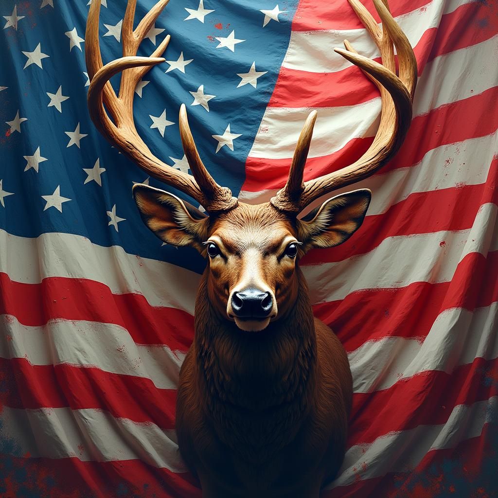 Deer Head Silhouette Against American Flag