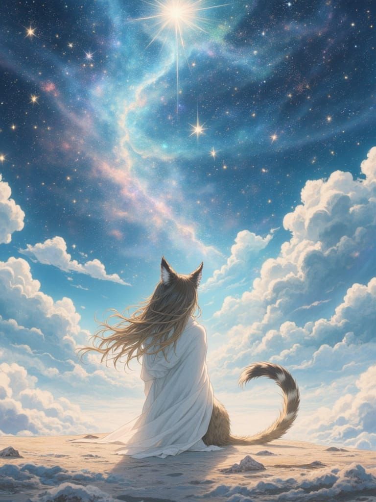Anime Cat Girl in Cosmic Nebula