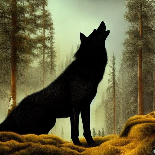 Dramatic Black Wolf in Tundra Biome