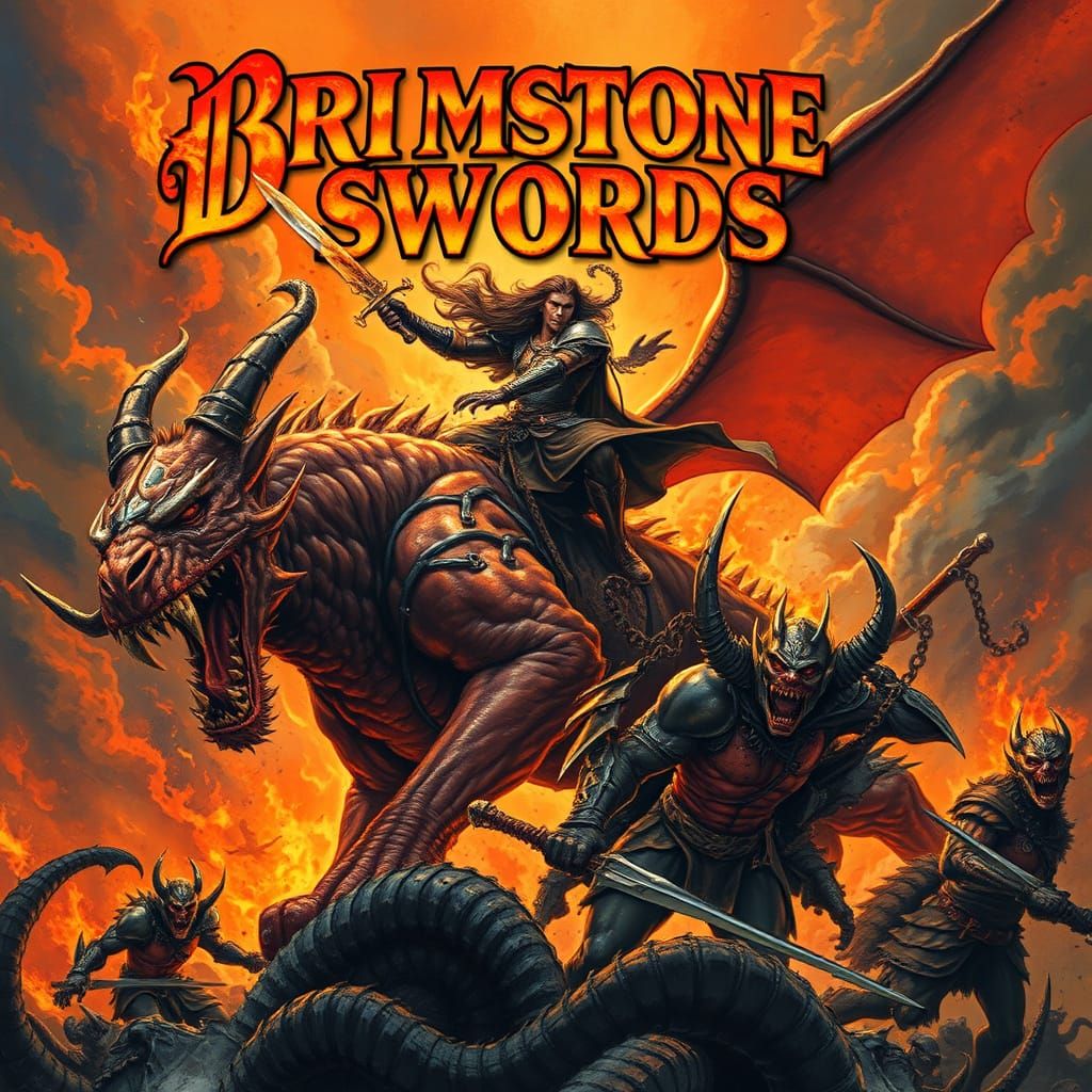 Fiery Sword Warrior Rides Hell Demon in Fantasy Art