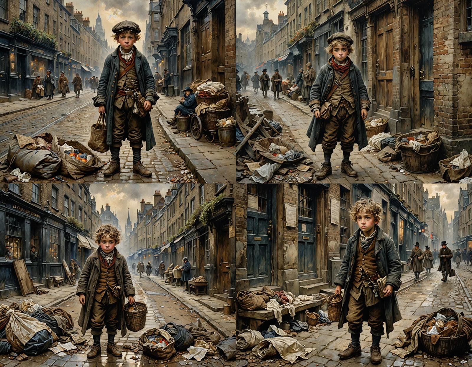 Beggar Child in 1800s London: Hyperrealistic Watercolor