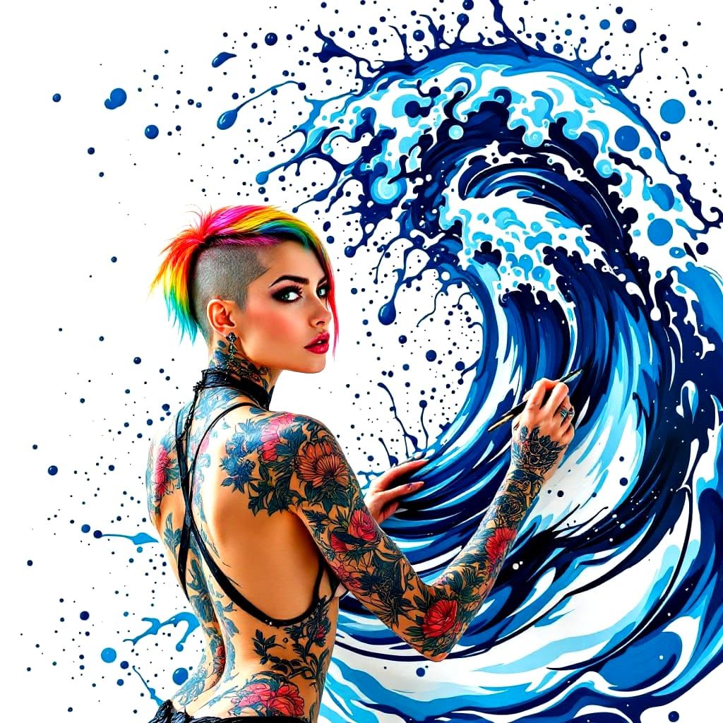 Surreal Ink Splash Art of a Tattooed Female Artist