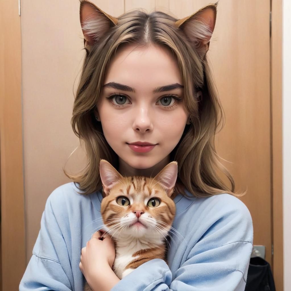 Woman with Cat Features: AI Generated Portrait