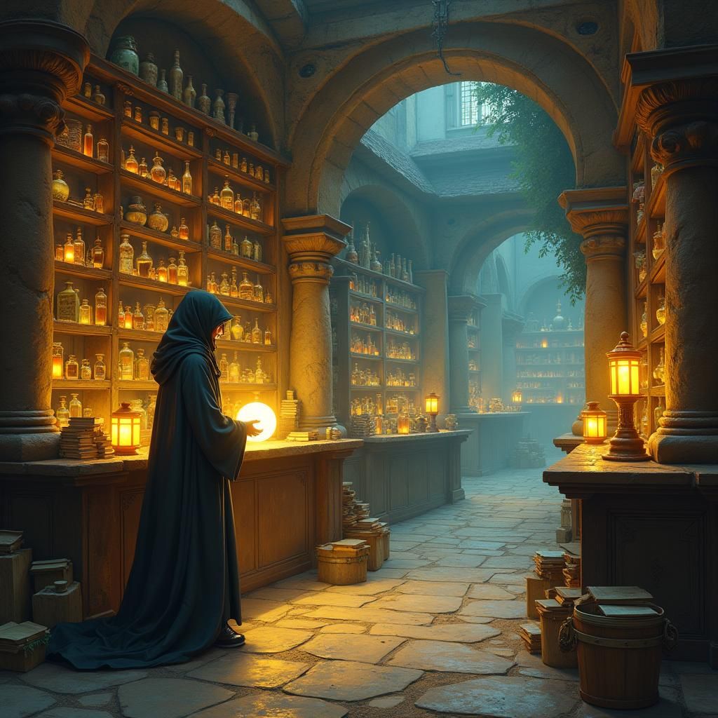 Enchanted Magic Shop Painting in Golden Age Illustration Sty...