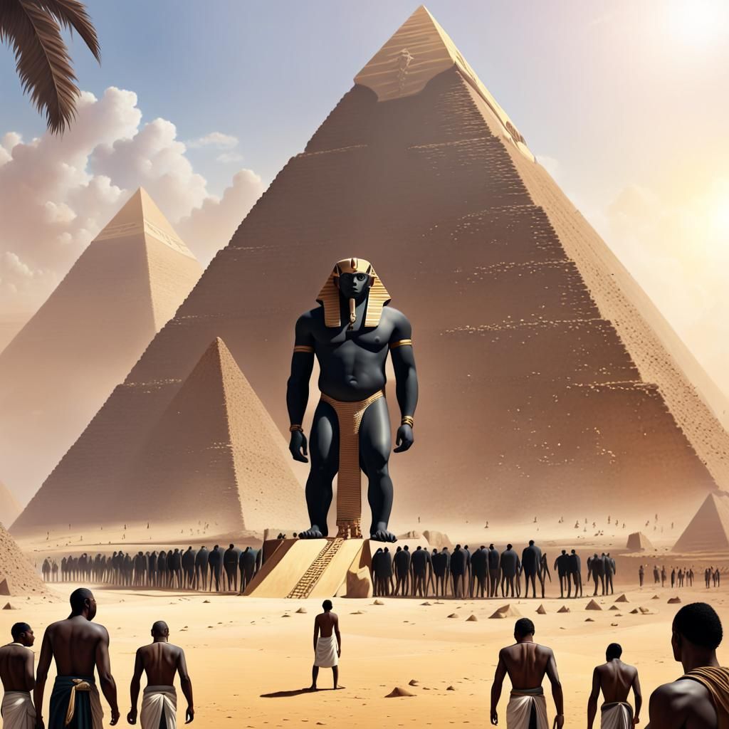 Monumental Figures Building Ancient Egypt: Oil Painting