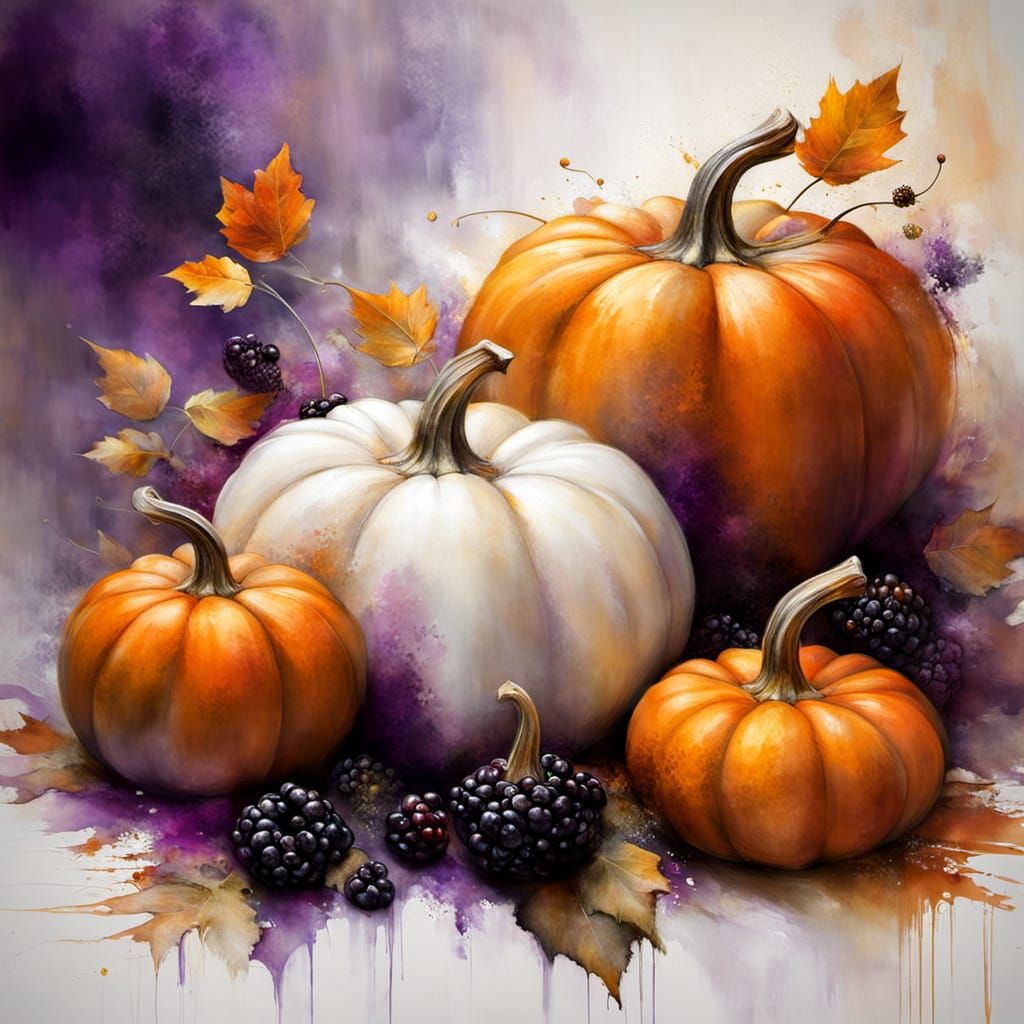 Autumn Harvest with Pumpkins and Blackberries