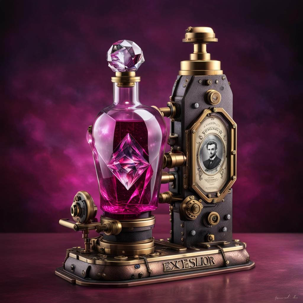 Steampunk Diamond Bottle with Magenta Contents