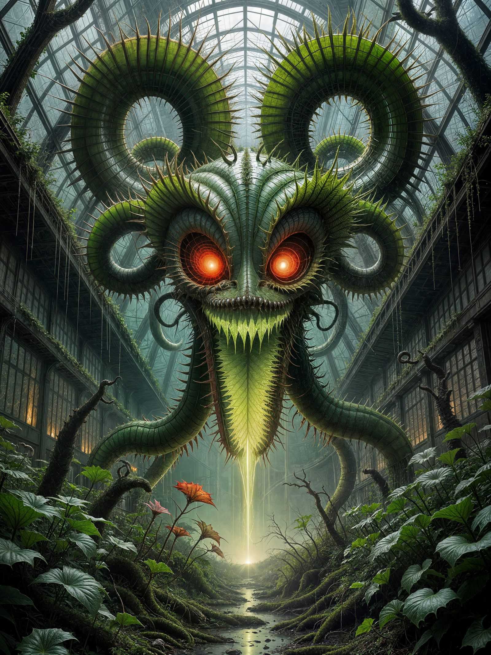 he Wrathful Ivy in the Abandoned Greenhouse
Picturing a sprawling, sentient ivy plant that has completely overtaken an a...