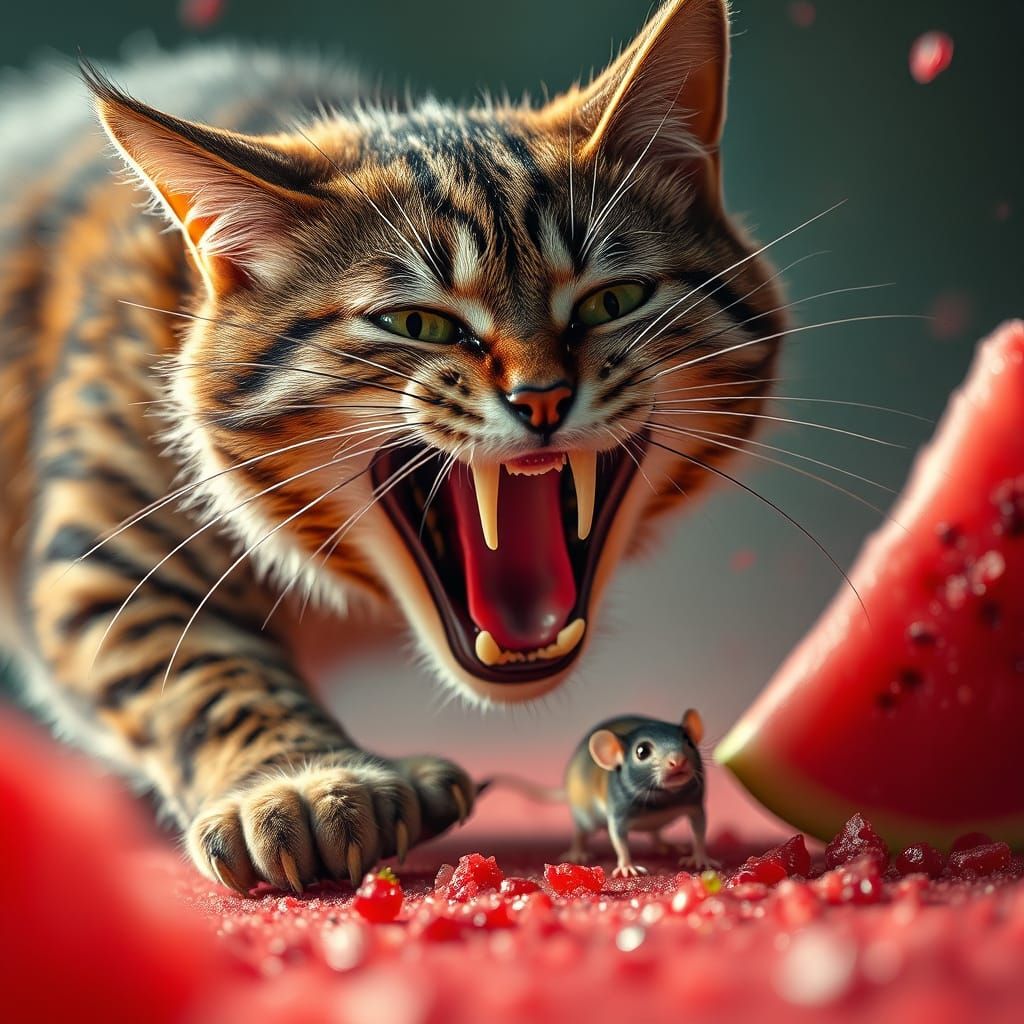 Hyperrealistic Cat in Mid-Flight Chases Terrified Mouse in V...