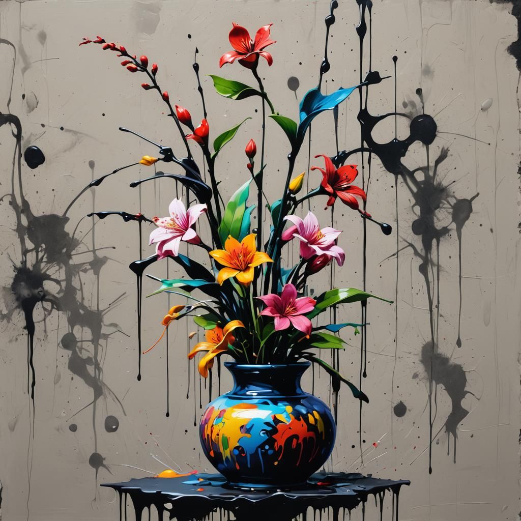 Ikenbana as Colorful Graffiti Splash Art