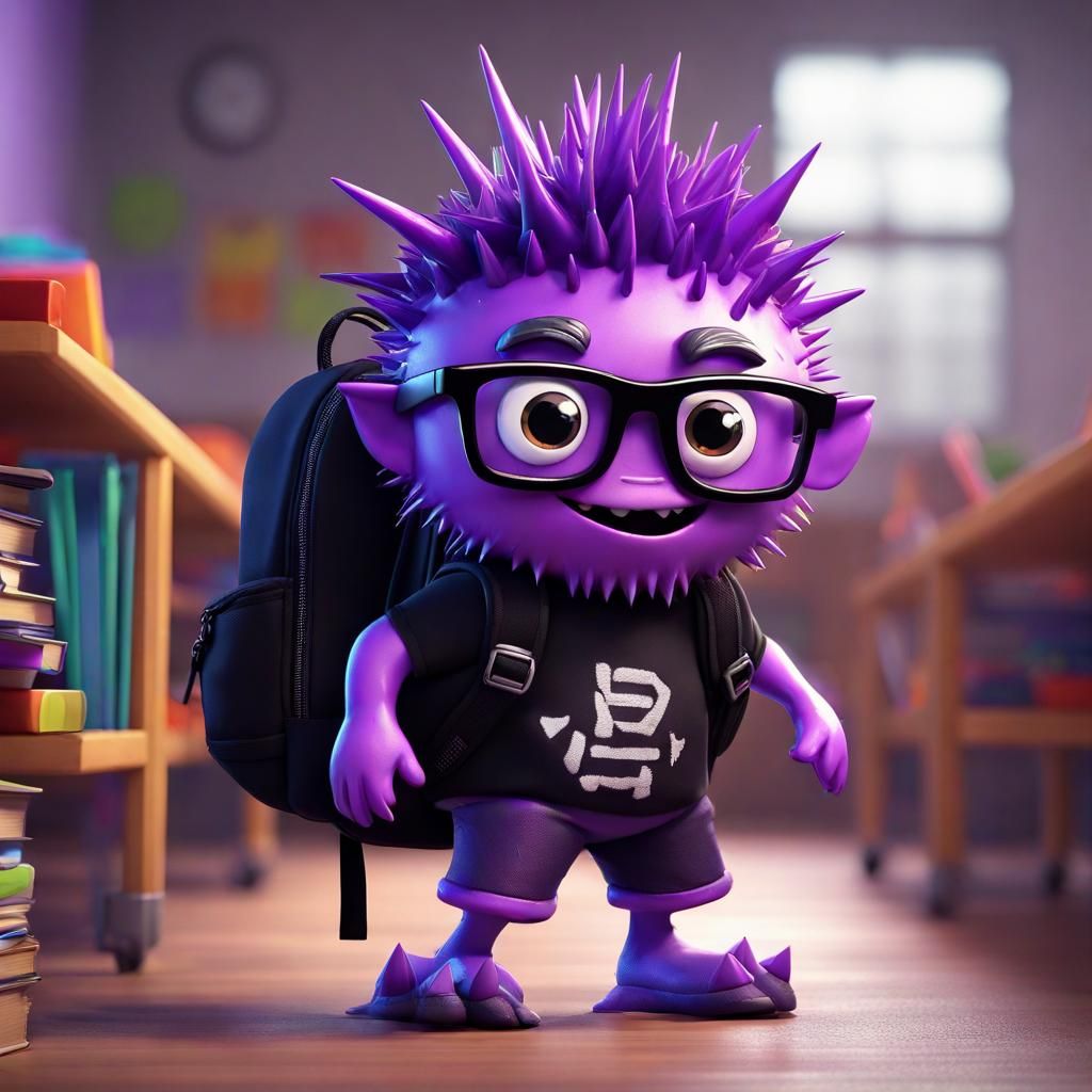 Monster's First Day: Spiky Student in Splash Art Style