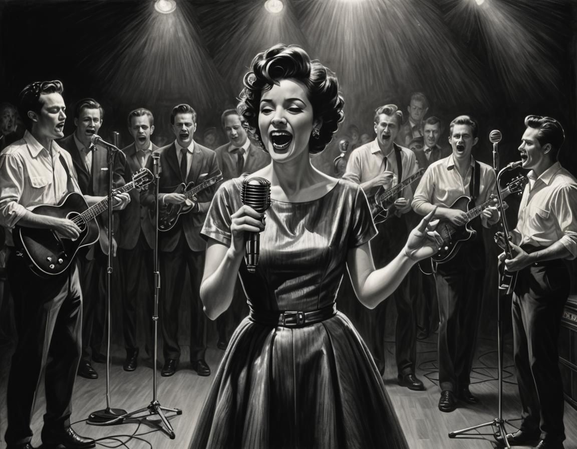 1950s English Singer in Hyperrealistic Charcoal Drawing