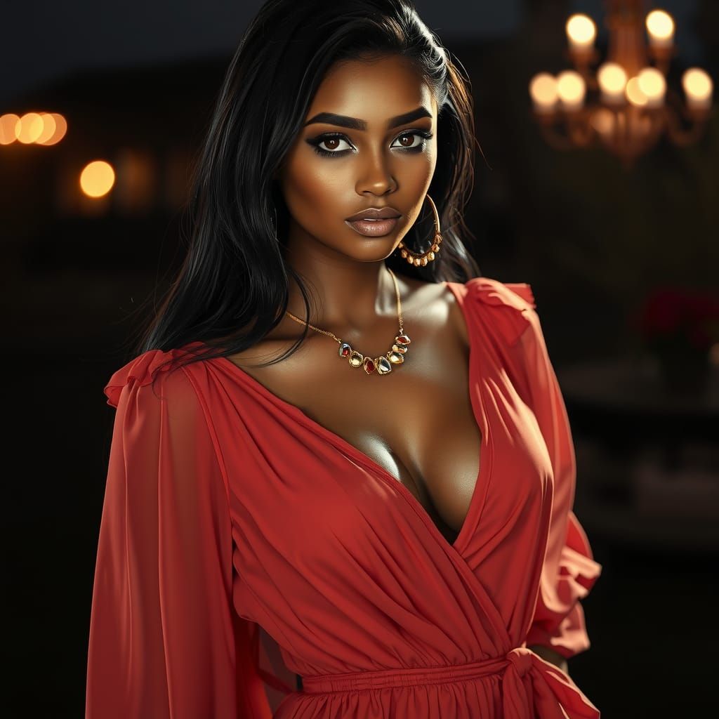 Elegant Woman in Mini Dress at Night: Digital Portrait