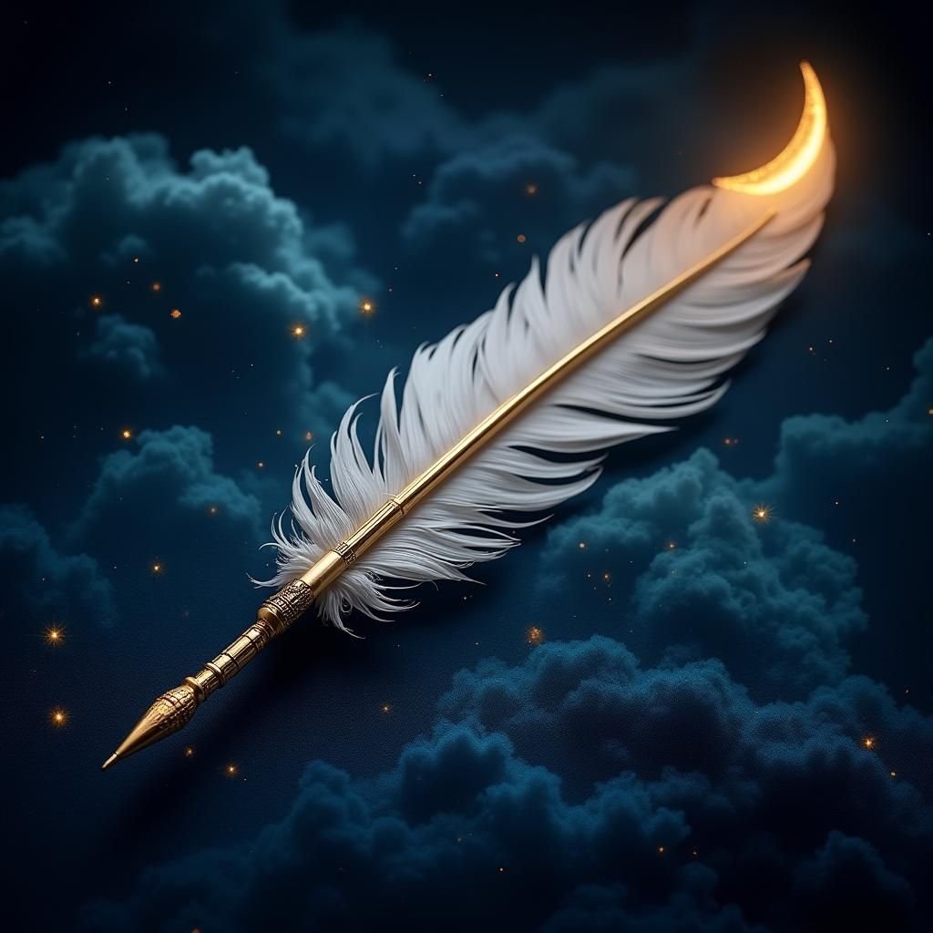 Luxurious Quill and Pen in Mystical Night Sky