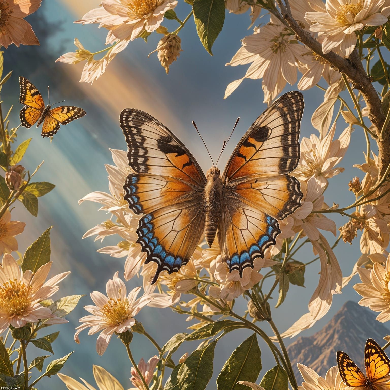 Butterfly Emerges at Sunset in Hyperrealistic Style