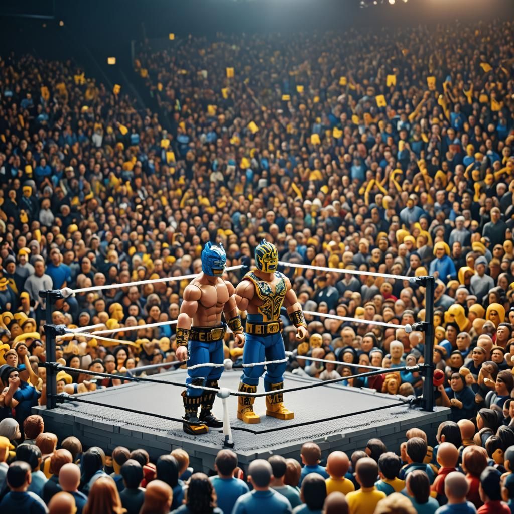 Rey Mysterio in Lego WWE Ring: Digital Matte Painting