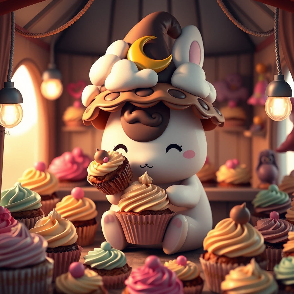 Cinnamoroll's Delightful Cupcake Stall in Dreamlike Art