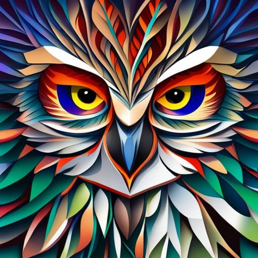 Colorful Papercut Owl Face Art