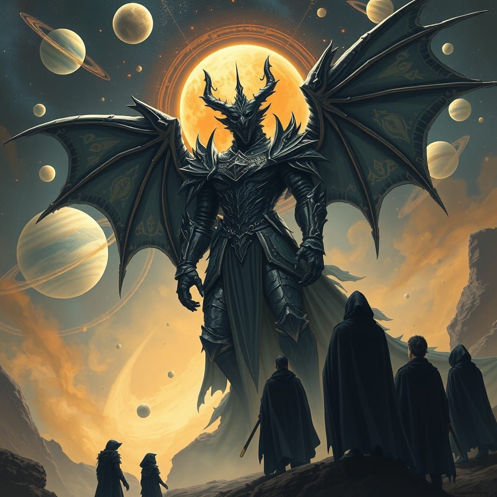 Majestic Armored Deity in Solar System Setting