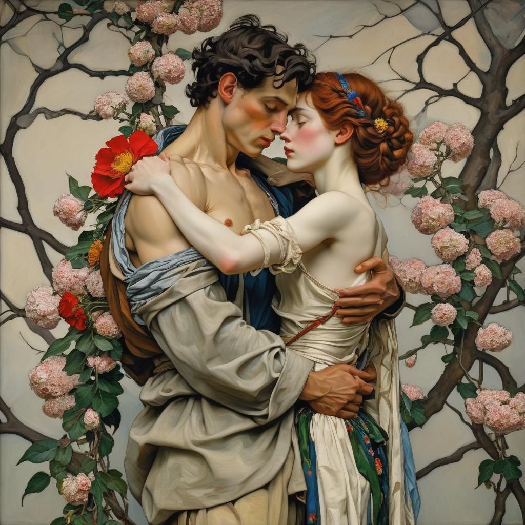 Romantic Embrace in a Hyperrealistic Style