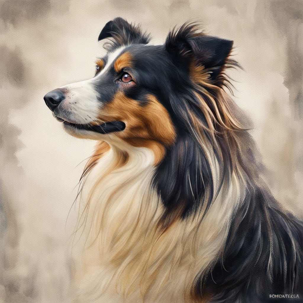 Collie Portrait in Impressionist Gouache Style