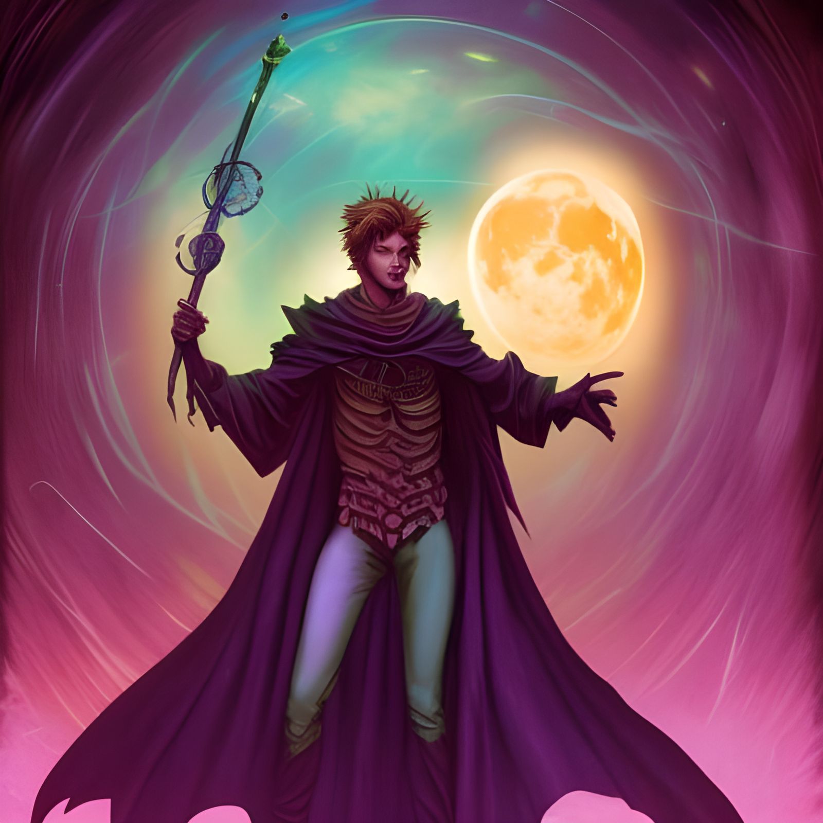 Handsome Wizard Casting Magic Under Full Moon