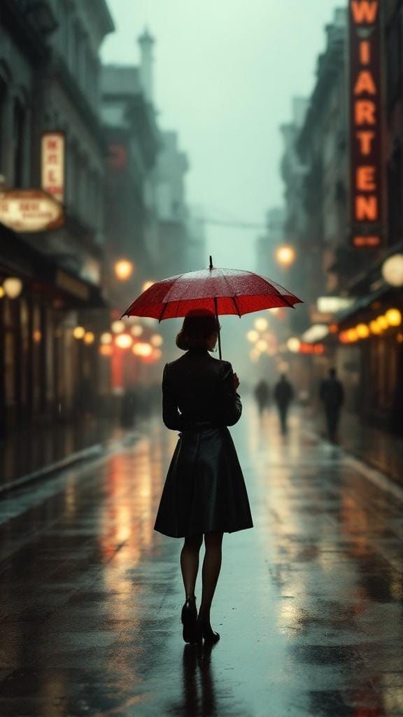 Rainy City Street Scene in Cinematic Style