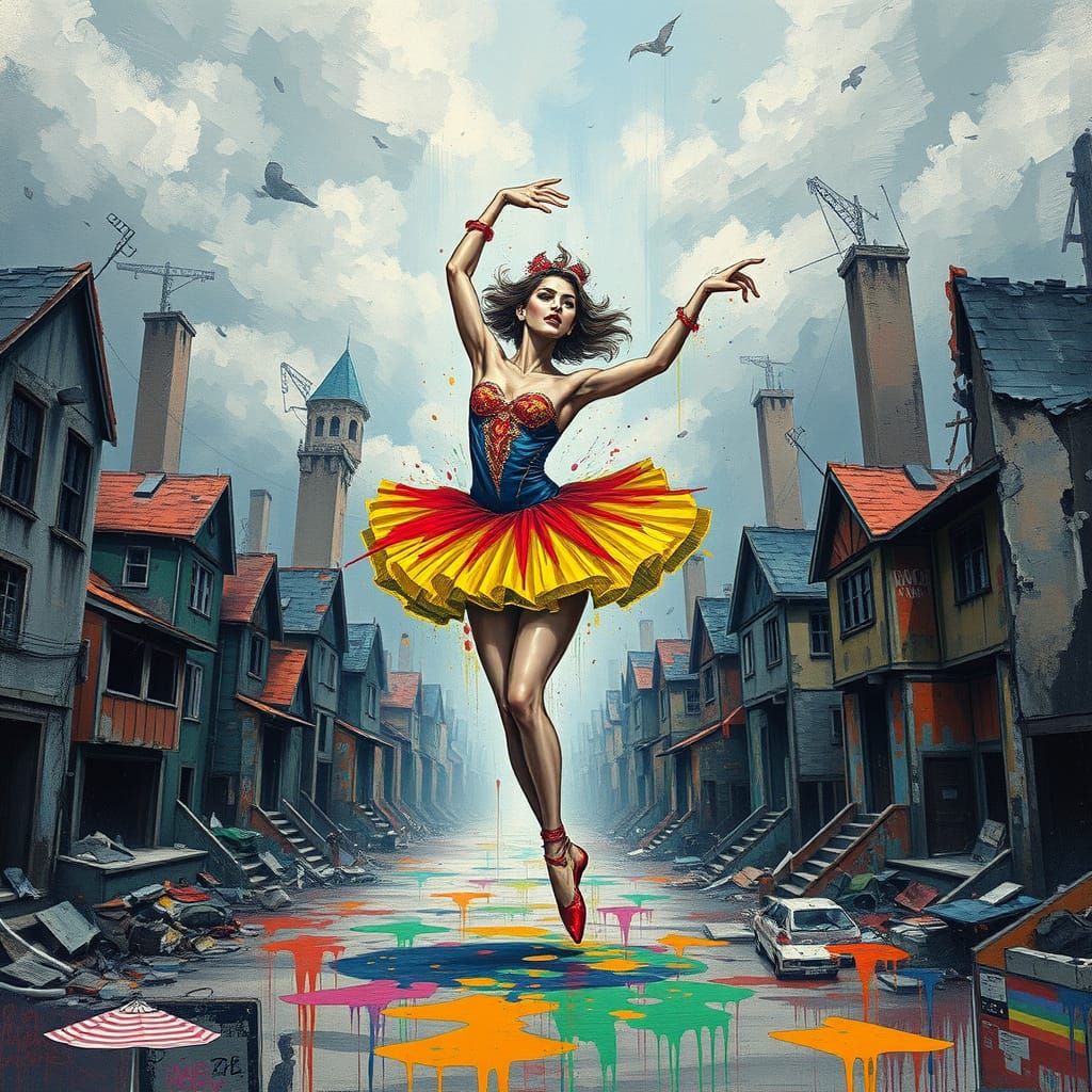 Cyberpunk Balerina Dances Amidst Dystopian Ruins