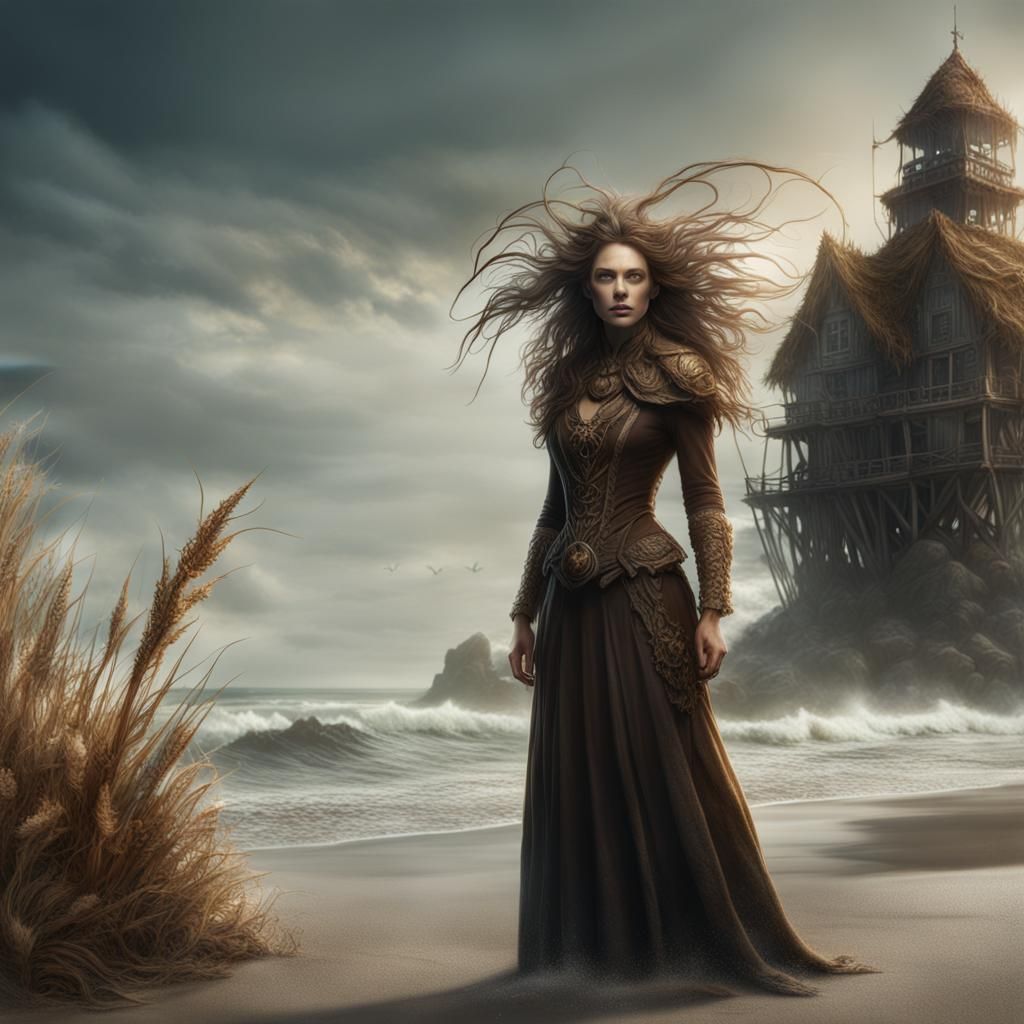 Ocean Witch Portrait with Sea Grass Hair