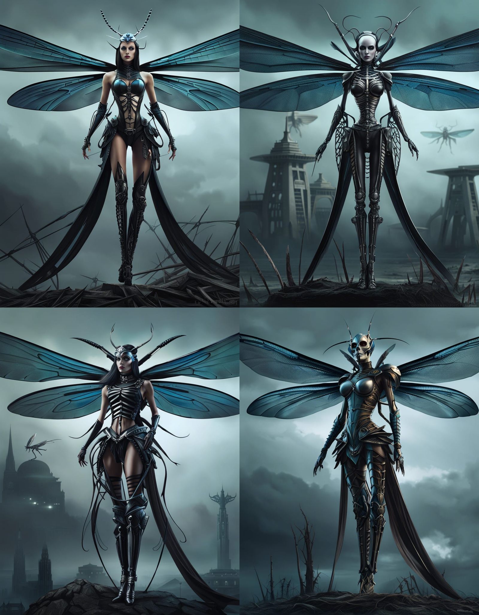 Gothic Dragonfly Fairy in Alphonse Mucha Style