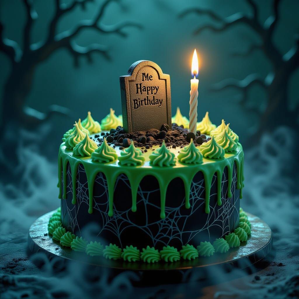 Gothic Spooky Birthday Cake Illustration