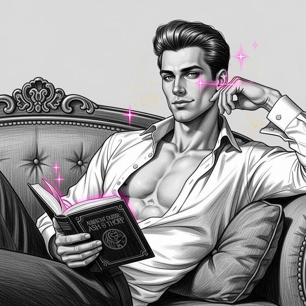 Vintage Pin-Up Male Character in Charcoal Drawing Style