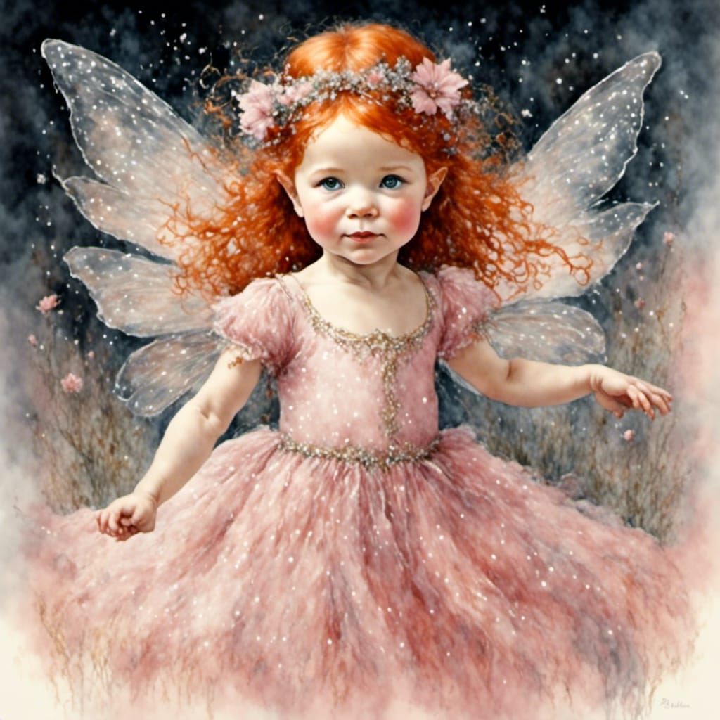Red-Haired Fairy Baby Girl in Pink Dress
