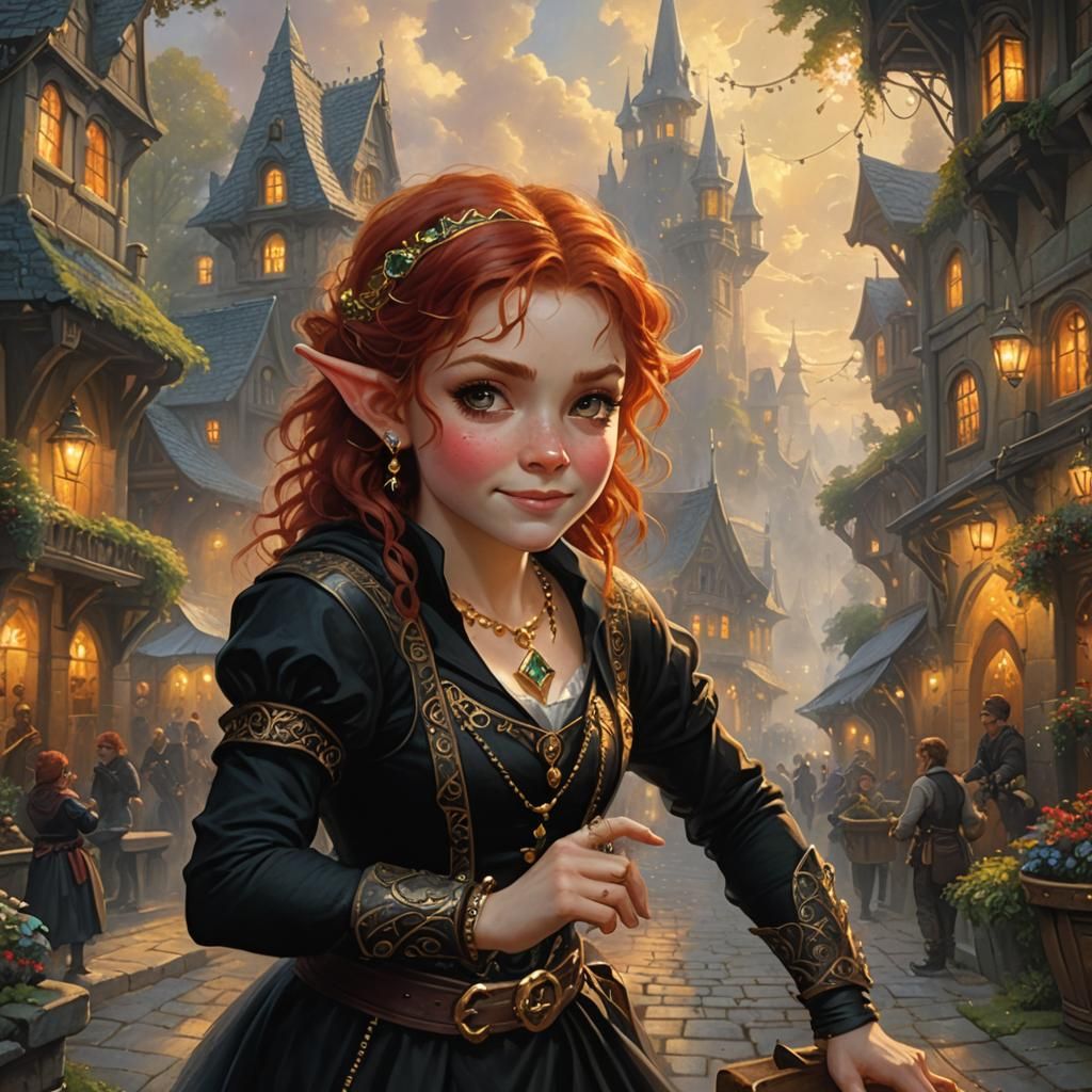Redhead Halfling Thief in Ethereal Fantasy Style